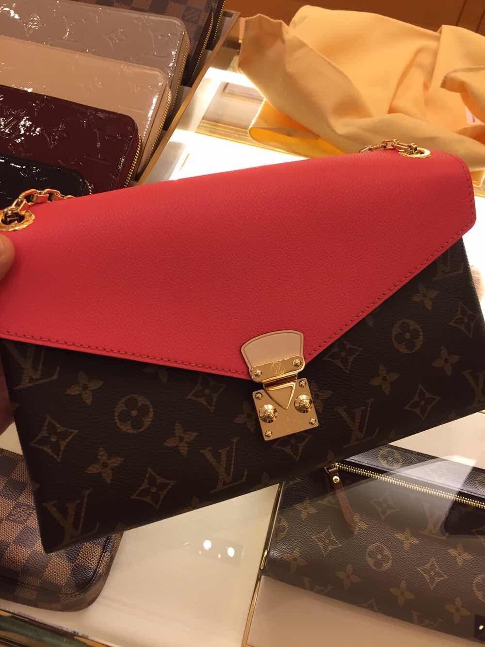 Real Louis Vuitton Monogram Pallas Chain Clutch M41201 Red